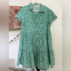 Green Floral Tiered Button-Up Dress